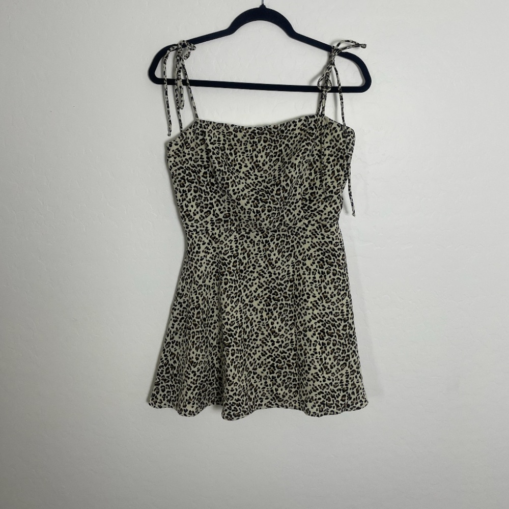 Leopard Cheetah Tie Top Babydoll Skater Chic Girly Classy Trendy Hip Mini Dress - Picture 2 of 7